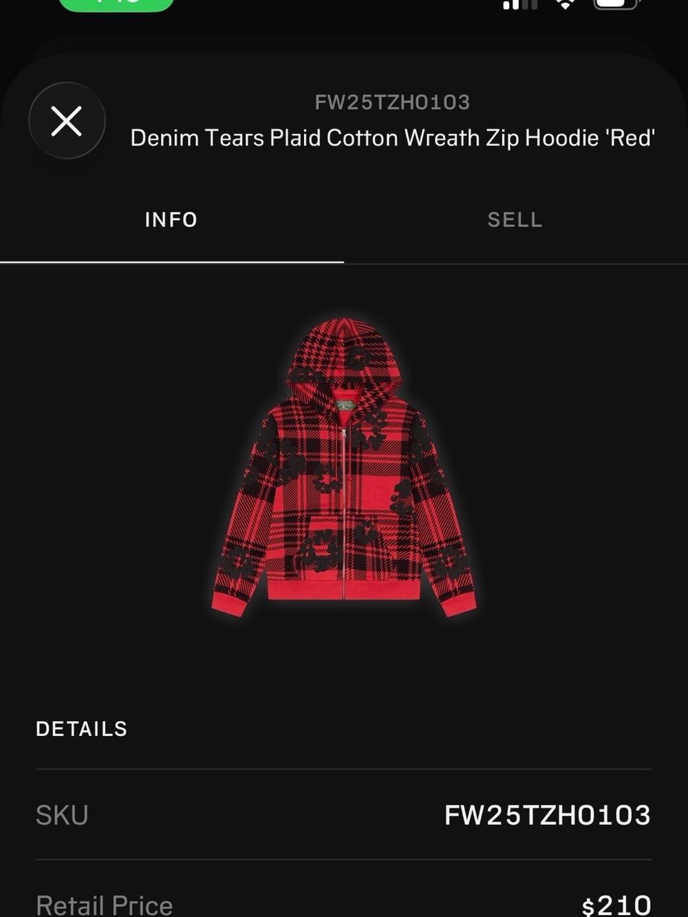 Denim Tears Plaid Wreath Zip Hoodie NWT!